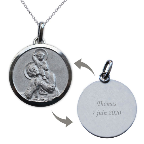 Médaille de Baptême St Christophe et Jésus gravée