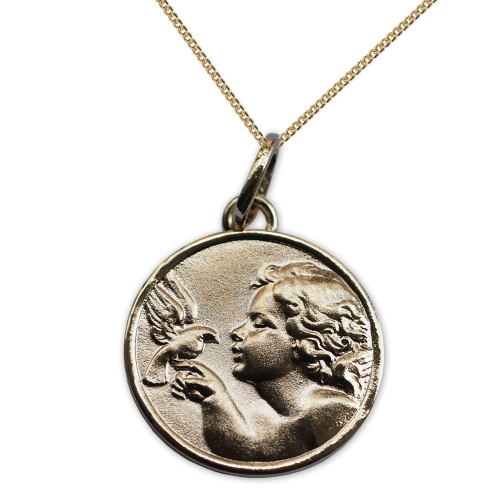 Médaille ange à la colombe en plaqué or gravé