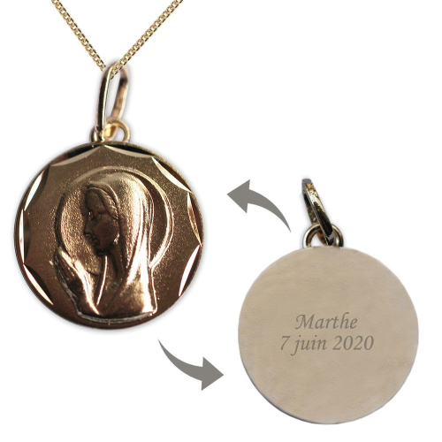 Médaille Vierge Marie en prière plaqué or personnalisée
