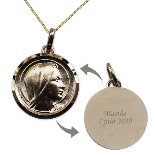 Médaille Vierge Marie en or plaqué personnalisée