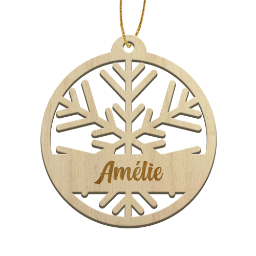 Boule de Noël en bois personnalisée Flocon de Noël découpé