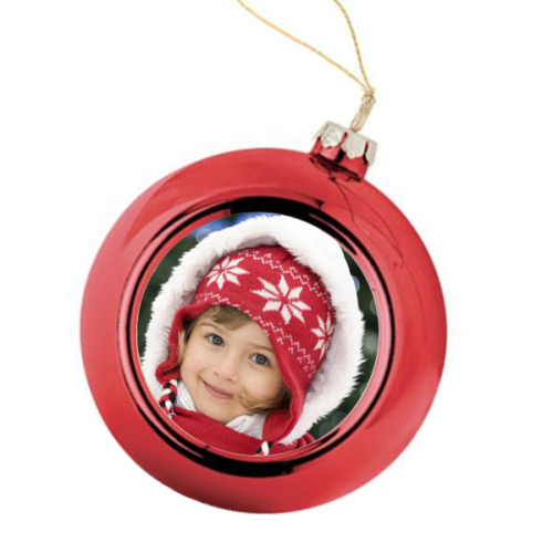 Boule pour sapin de Noël rouge personnalisée avec photo 