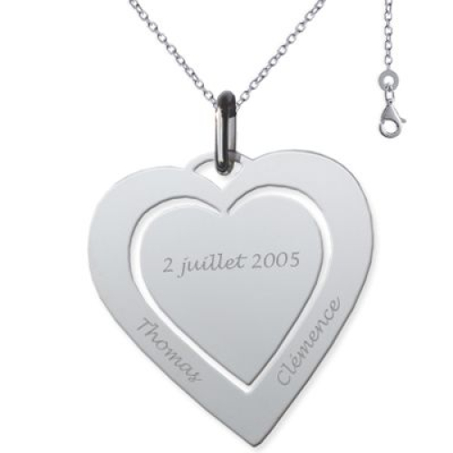 Pendentif deux coeurs gravés