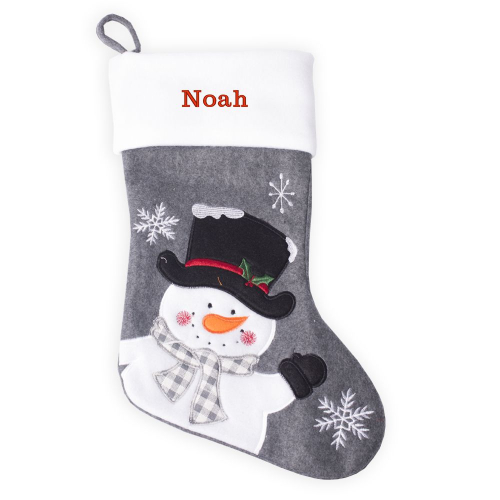 chaussette de noël feutrine gris bonhomme de neige