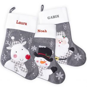 Chaussette de Noël Argentée en feutrine brodée