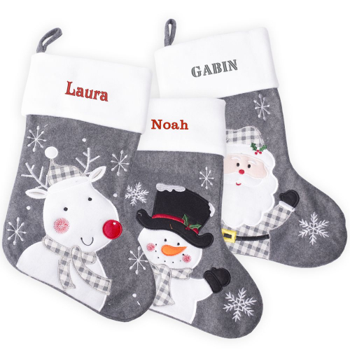 chaussette de noël feutrine grise personnalisée prénom