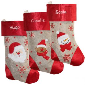 Chaussette de Noël satinée brodée