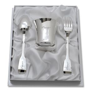 Coffret contemporain timbale et couverts Coffret contemporain timbale et couverts