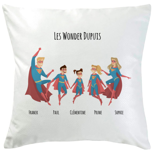 Joli-Cadeau - idée cadeau naissance : Coussin personnalisé super famille