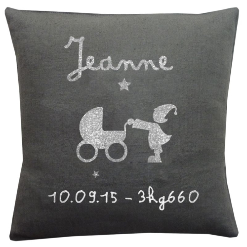 Coussin de naissance prénom et motif