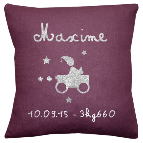 Coussin de naissance prénom et motif