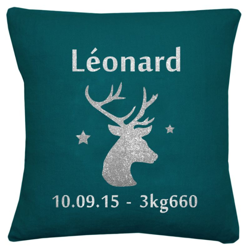 Coussin de naissance prénom et motif