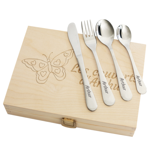 Coffret couverts gravés prénom motif Papillon