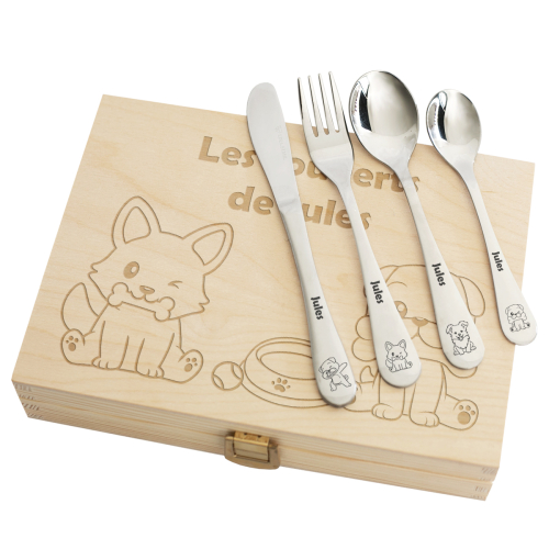 Coffret couverts enfant personnalisé motif chiot