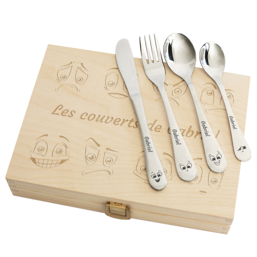 Coffret couverts enfant gravés prénom humeur matinale