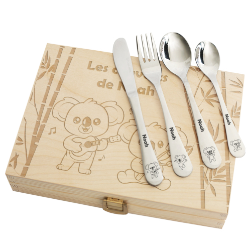 Coffret couverts enfant gravé prénom koala