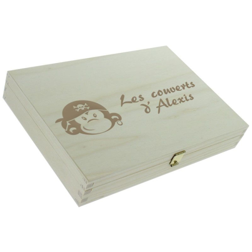 Coffret couverts gravé singes pirates fermé