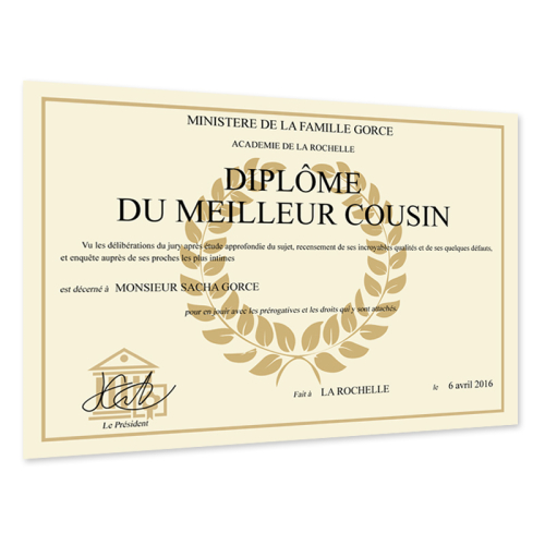 Diplôme original et personnalisé