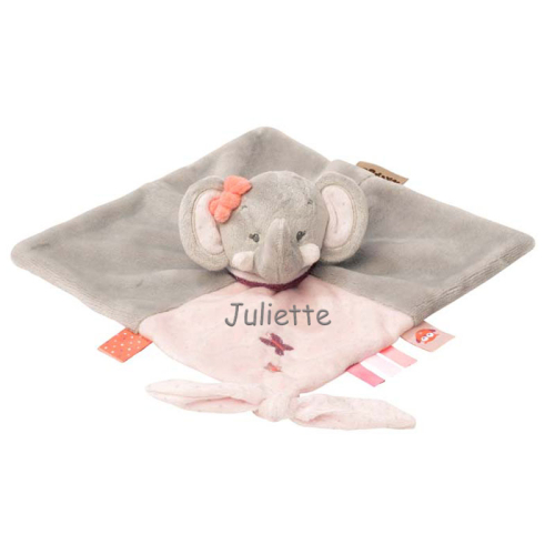 Doudou brodé éléphante rose