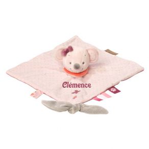 Doudou brodé souris rose