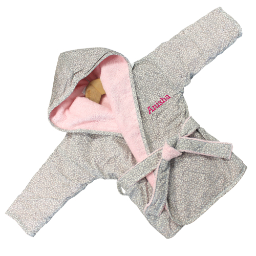 Eponge bébé peignoir rose brodé