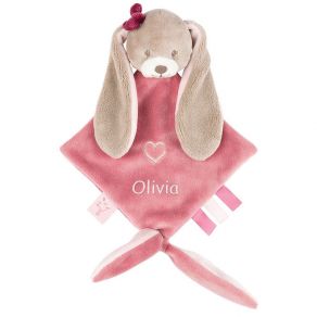 Mini doudou brodé lapin rose