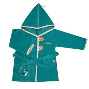 Peignoir enfant brodé prénom motif Orque Bleu