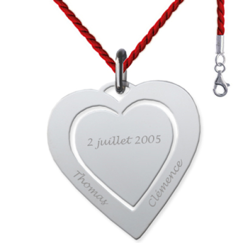 Pendentif deux coeurs gravés