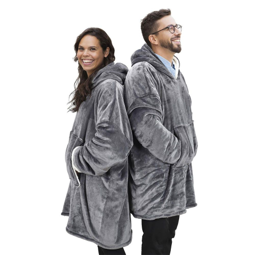 Plaid poncho en polaire anthracite femme et homme