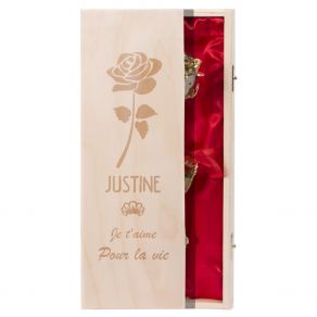 Rose en Or dans son coffret en bois personnalisé