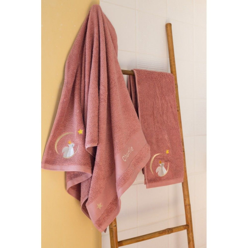 Serviette personnalisée l'oiseau bateau rose marsala