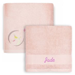 Serviette enfant brodée prénom Lapin Rose