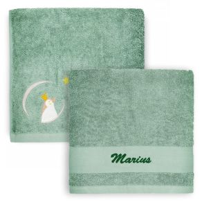 Serviette enfant brodée prénom Pingouin Vert 