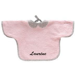 Bavoir manche longue rose brod 