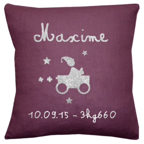 Coussin de naissance prnom et motif