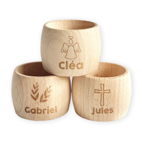 Rond de serviette en bois Baptme personnalis