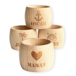 Rond de serviette en bois prnom et motif grav