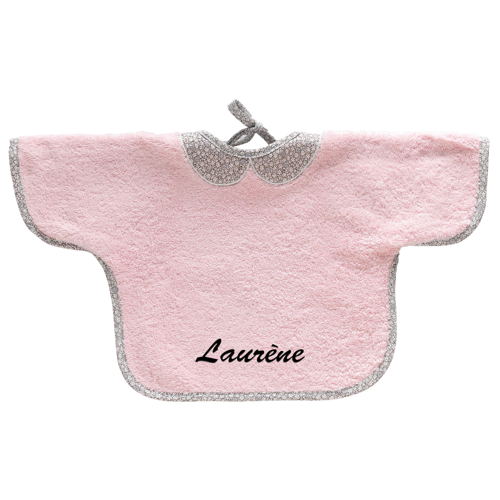 Bavoir bébé personnalisé avec prénom brodé - Vieux rose
